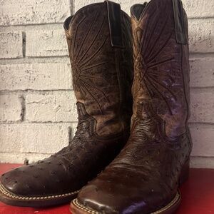 JW Brown Full Quill Ostrich Leather Boots Size 7.5
